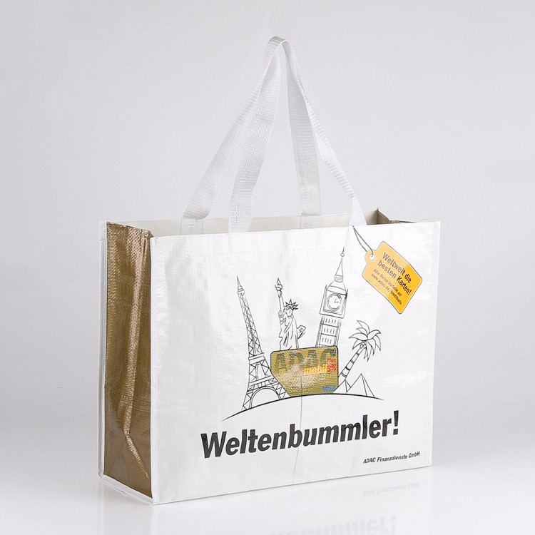 glossy finished laminated  pp woven eco friendly shopping bag