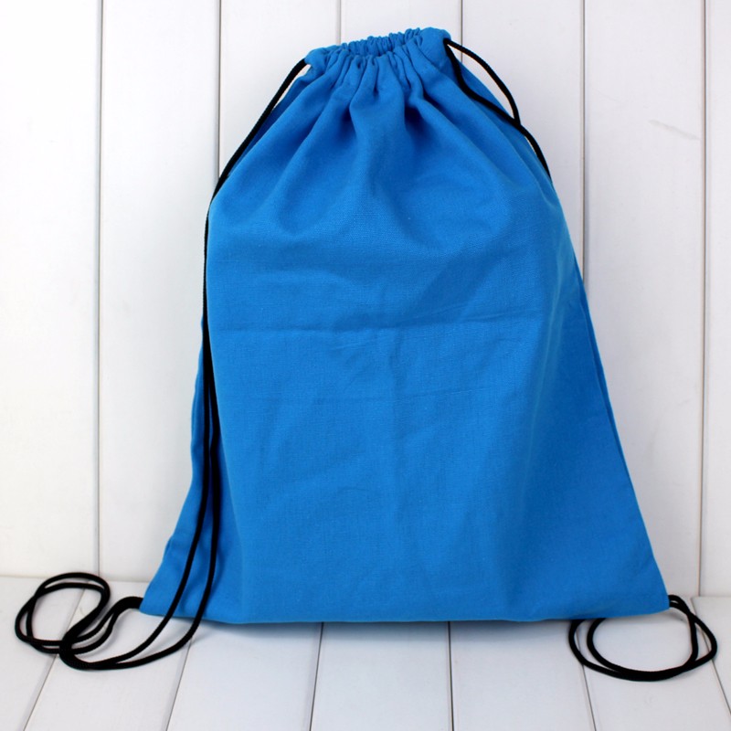 Blue cotton canvas drawstring bag with logo
