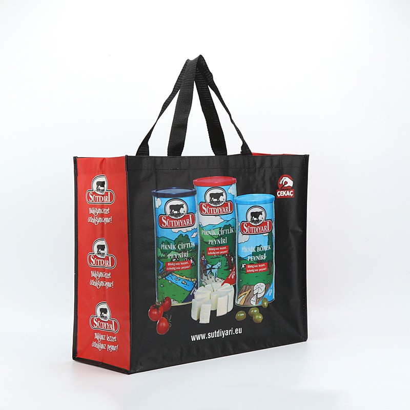 Customised full color laminated bulk reusable pp woven shopping bag for milk power tin